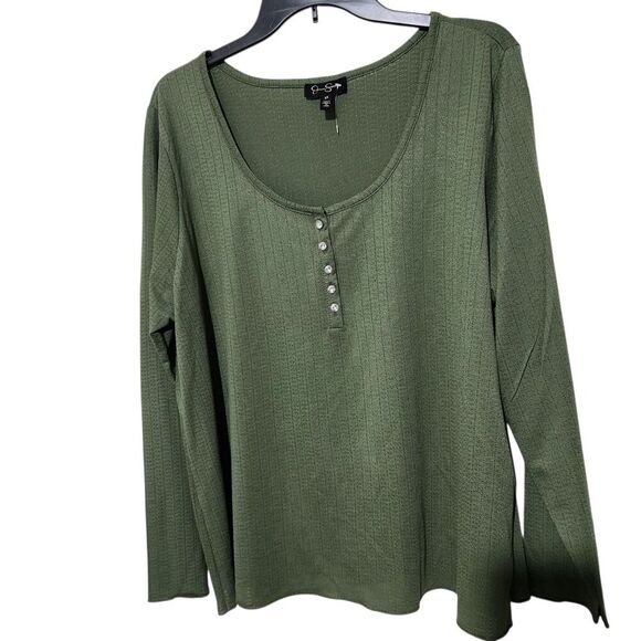 Jessica Simpson Longsleeve Top Size 3X Green Sheer Ringtone Buttons.  New - Picture 1 of 12